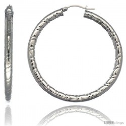 Surgical Steel 2-inch Hoop Earrings Candy Stripe Embossed Pattern 4 mm tube, feather weigh