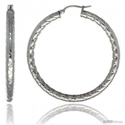 Surgical Steel 2-inch Hoop Earrings Zigzag Embossed Pattern 4 mm tube, feather weigh