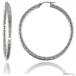 Surgical Steel Tube Hoop Earrings 2 1/4 in Round 4 mm wide Zigzag Pattern, feather weight