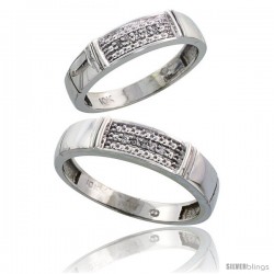 10k White Gold Diamond 2 Piece Wedding Ring Set His 5mm & Hers 4.5mm
