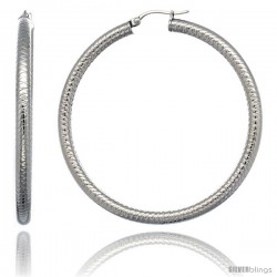 Surgical Steel 2 1/4 in Hoop Earrings Tight Zigzag Embossed Pattern 4 mm tube, feather weigh