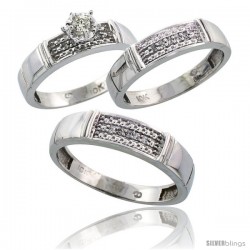 10k White Gold Diamond Trio Wedding Ring Set His 5mm & Hers 4.5mm