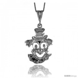 Sterling Silver Large Happy Clown Pendant, 1 1/4 in Tall