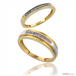 10k Gold 2-Piece His (6mm) & Hers (2.5mm) Diamond Wedding Band Set, w/ 0.10 Carat Brilliant Cut Diamonds