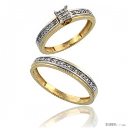 10k Gold 2-Piece Diamond Ring Set ( Engagement Ring & Man's Wedding Band ), w/ 0.21 Carat Brilliant Cut Diamonds, ( 4mm 4mm )