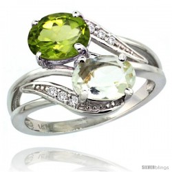 14k White Gold ( 8x6 mm ) Double Stone Engagement Green Amethyst & Peridot Ring w/ 0.07 Carat Brilliant Cut Diamonds & 2.34