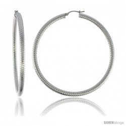 Surgical Steel Tube Hoop Earrings 2 3/4 in Round 4 mm wide Tight Zigzag Pattern, feather weight