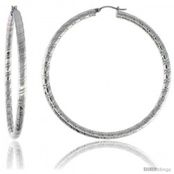 Surgical Steel Tube Hoop Earrings 2 3/4 in round 4 mm wide Candy Stripe Pattern, feather weight