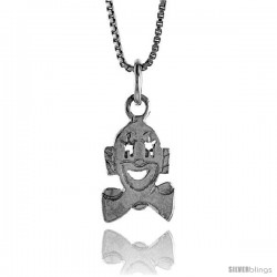 Sterling Silver Tiny Bald Clown Pendant, 1/2 in Tall