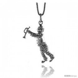 Sterling Silver Horn Player Clown Pendant, 1 1/16 in Tall