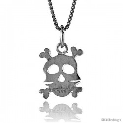 Sterling Silver Skull & Crossbones Pendant, 1/2 in Tall