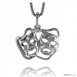 Sterling Silver Drama Mask Pendant, 1/2 in Tall