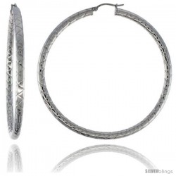 Surgical Steel Tube Hoop Earrings 2 3/4 in Round 4 mm wide Zigzag Pattern, feather weight