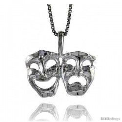 Sterling Silver Drama Mask Pendant, 1/2 in Tall -Style 4p851