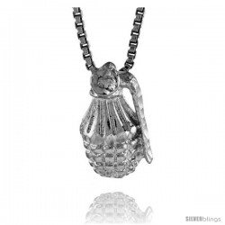 Sterling Silver Small Hand Grenade Pendant, 1/2 in Tall