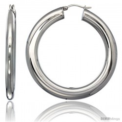 Surgical Steel 2 in Hoop Earrings Mirror Finish 7 mm Fat Flat tube, feather weigh