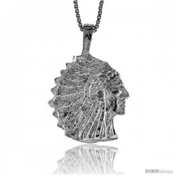Sterling Silver Indian Chief Pendant, 7/8 in Tall