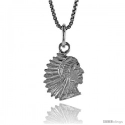 Sterling Silver Indian Chief Pendant, 1/2 in Tall
