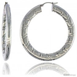 Surgical Steel Flat Tube Hoop Earrings 2 in Round 4 mm wide Candy Stripe Pattern, feather weight