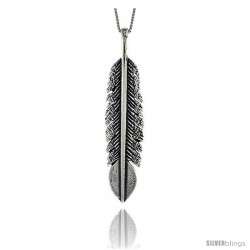 Sterling Silver Large Feather Pendant, 2 3/8 in Tall