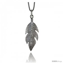 Sterling Silver Feather Pendant, 1 1/4 in Tall