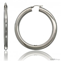 Surgical Steel 2 1/2 in Hoop Earrings Mirror Finish 7 mm Fat Flat tube, feather weigh