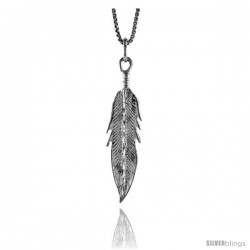 Sterling Silver Feather Pendant, 1 1/4 in Tall -Style 4p880