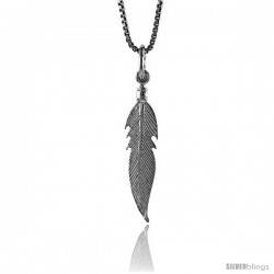 Sterling Silver Feather Pendant, 1 1/16 in Tall