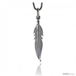 Sterling Silver Feather Pendant, 1 in Tall