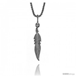 Sterling Silver Small Feather Pendant, 3/4 in Tall