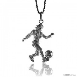 Sterling Silver Woman Soccer Player Pendant, 1 1/16 in Tall