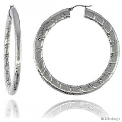 Surgical Steel Flat Tube Hoop Earrings 2 1/2 in Round 4 mm wide Candy Stripe Pattern, feather weight