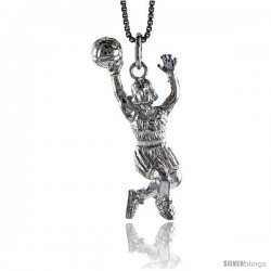 Sterling Silver Woman Basketball Player Pendant, 1 1/2 in Tall