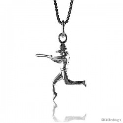 Sterling Silver Baseball Player Pendant, 3/4 in Tall