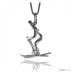 Sterling Silver Skier Pendant, 1 in Tall