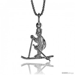 Sterling Silver Skier Pendant, 3/4 in Tall