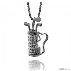 Sterling Silver Golf Bag Pendant, 7/8 in Tall.