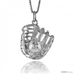 Sterling Silver Baseball and Glove Pendant, 7/8 in Tall