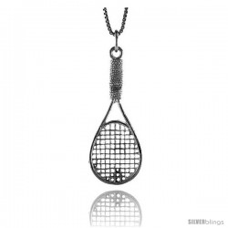 Sterling Silver Tennis Racket Pendant, 1 5/8 in Tall