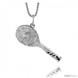 Sterling Silver Tennis Racket Pendant, 1 1/4 in Width.