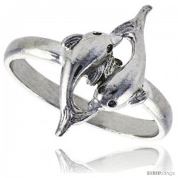 Sterling Silver Double Dolphin Ring Polished finish 11/16 in wide -Style Ffr500