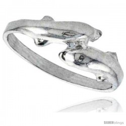 Sterling Silver Double Dolphin Ring Polished finish 1/4 in wide