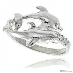 Sterling Silver Double Dolphin Ring Polished finish 1/2 in wide -Style Ffr503