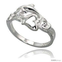 Sterling Silver Dolphin w/ Heart Ring Polished finish 3/8 in wide