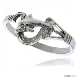 Sterling Silver Dolphin Ring Polished finish 5/16 in wide