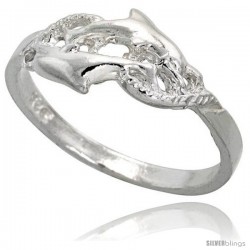 Sterling Silver Double Dolphin Ring Polished finish 5/16 in wide