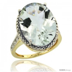 10k Yellow Gold Diamond Green-Amethyst Ring 13.56 Carat Oval Shape 18x13 mm, 3/4 in (20mm) wide