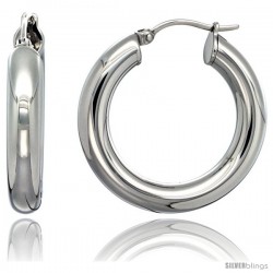 Surgical Steel 1 1/4 in Hoop Earrings Mirror Finish 5 mm Fat tube, feather weigh