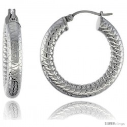 Surgical Steel Tube Hoop Earrings 1 /4 in Round 5 mm Thick Tight Zigzag Pattern, feather weight