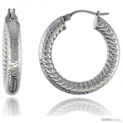 Surgical Steel Tube Hoop Earrings 1 /4 in Round 5 mm Thick Tight Zigzag Pattern, feather weight